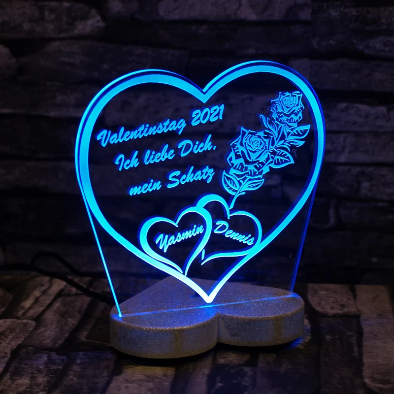 Acryl LED Beleuchtung Herz Aufsteller mit Gravur