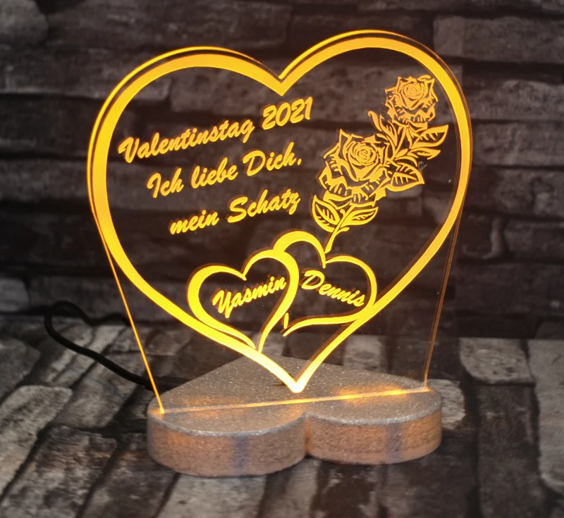 Acryl LED Beleuchtung Herz Aufsteller mit Gravur
