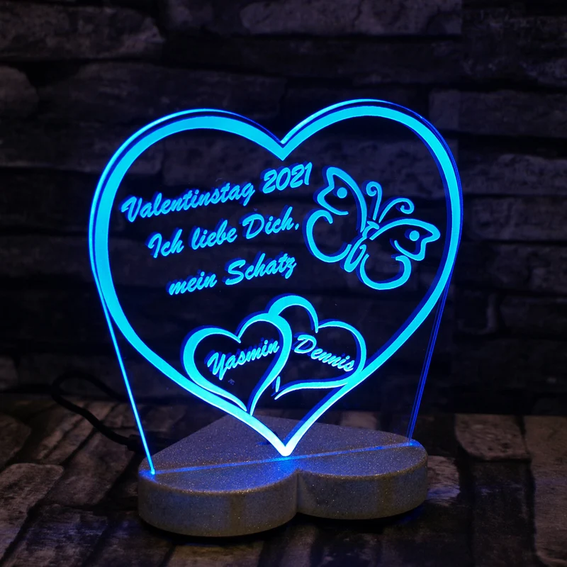 Acryl LED Beleuchtung Herz Aufsteller mit Gravur