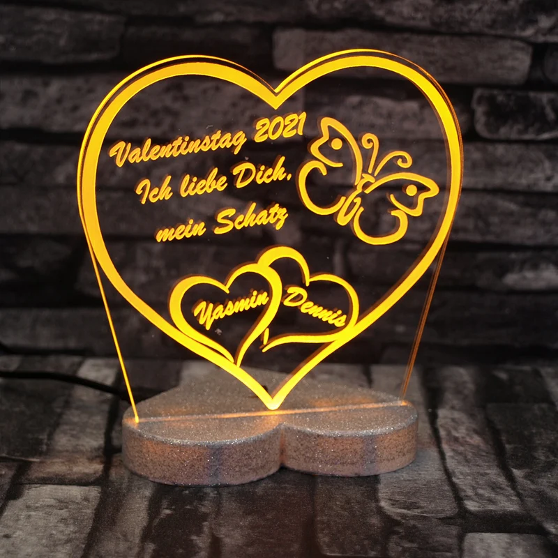 Acryl LED Beleuchtung Herz Aufsteller mit Gravur