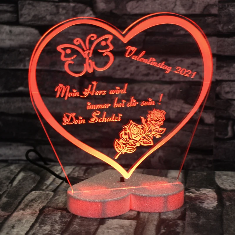 Acryl LED Beleuchtung Herz Aufsteller mit Gravur