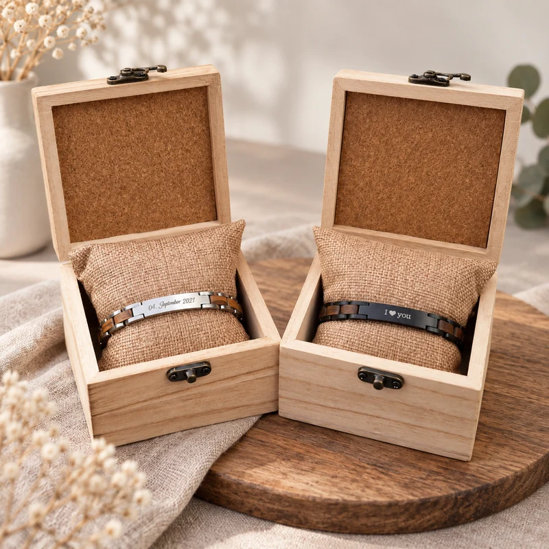 Personalisiertes Herrenarmband aus Edelstahl & Echtholz