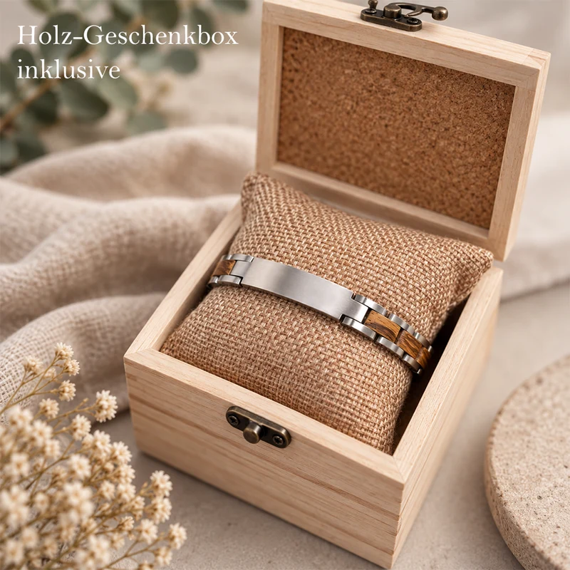 Personalisiertes Herrenarmband aus Edelstahl & Echtholz