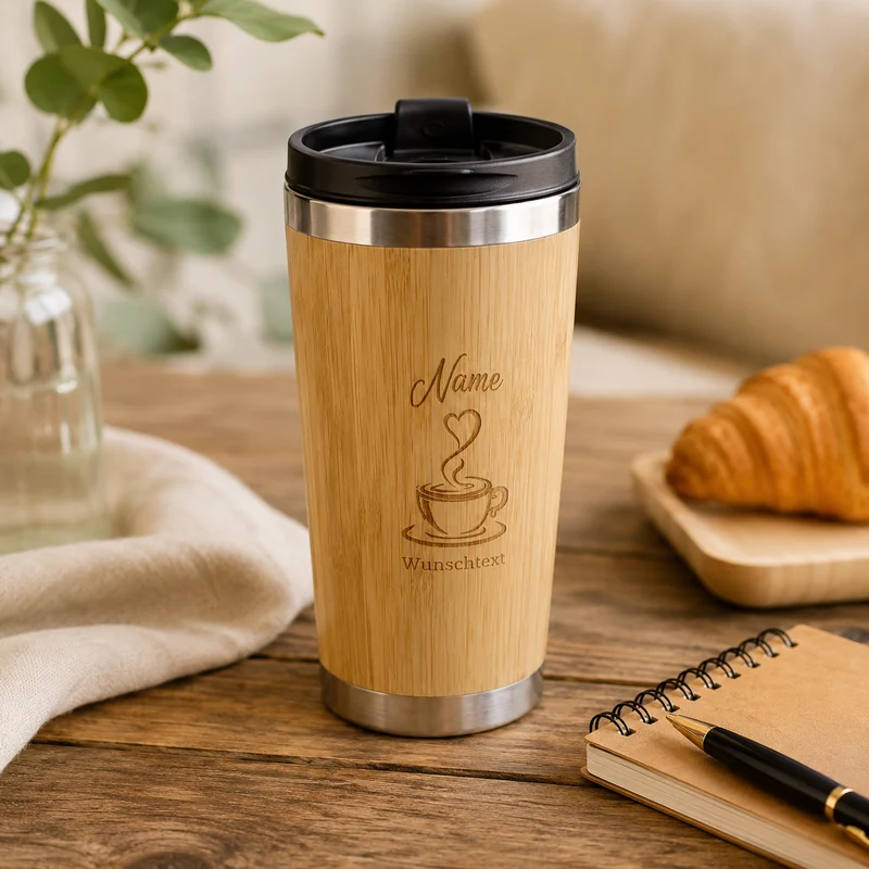 Personalisierter Coffee-To-Go Becher aus Bambus - 450 ml