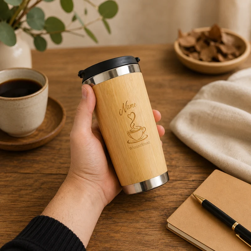 Personalisierter Coffee-To-Go Becher aus Bambus - 450 ml