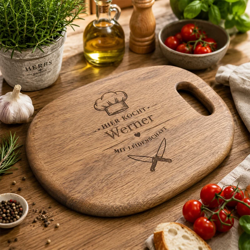 Schneidebrett mit Gravur aus Akazienholz (36 × 26 × 2 cm)