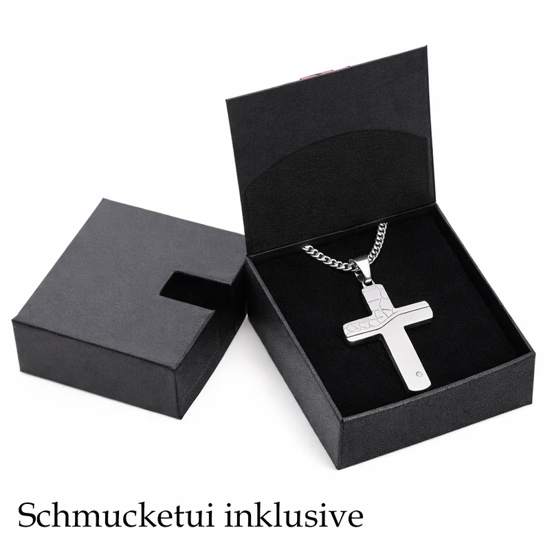 Männerkette mit Gravur und Kreuzanhänger aus Edelstahl
