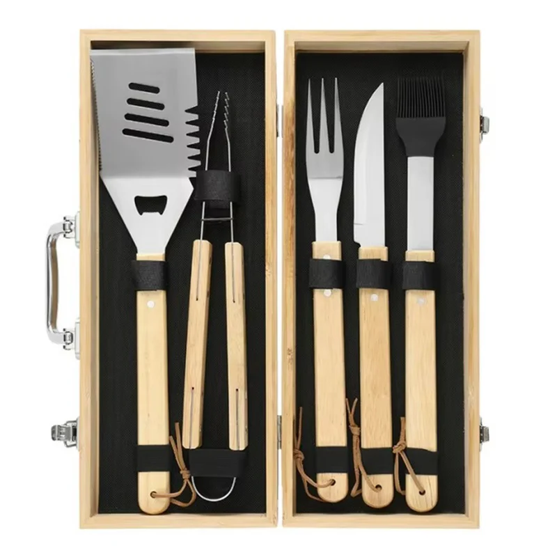 Personalisiertes Grillbesteck • Graviertes Grillset • 5-teilig im Geschenkkoffer aus Echtholz
