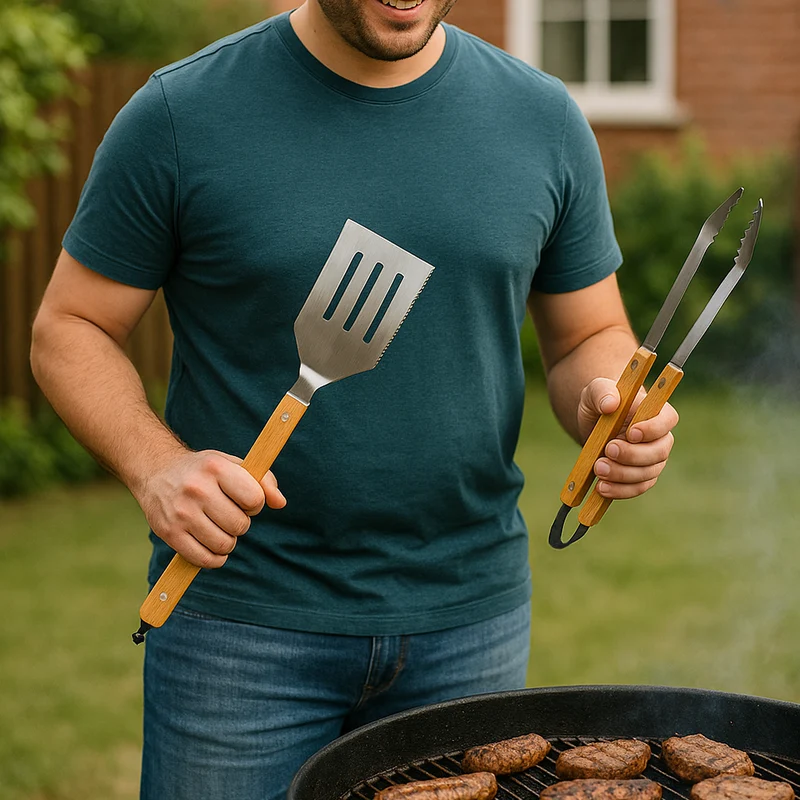 Personalisiertes Grillbesteck • Graviertes Grillset • 5-teilig im Geschenkkoffer aus Echtholz