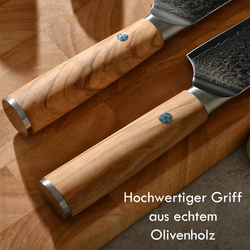 Küchenmesser aus echtem Damaststahl mit Gravur im Griff oder auf der Klinge