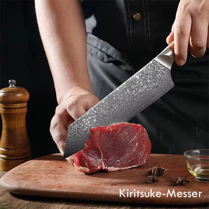 Küchenmesser aus echtem Damaststahl mit Gravur im Griff oder auf der Klinge