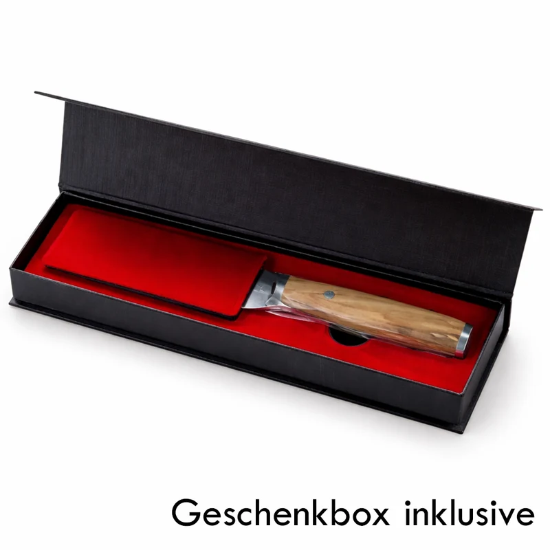 Küchenmesser aus echtem Damaststahl mit Gravur im Griff oder auf der Klinge