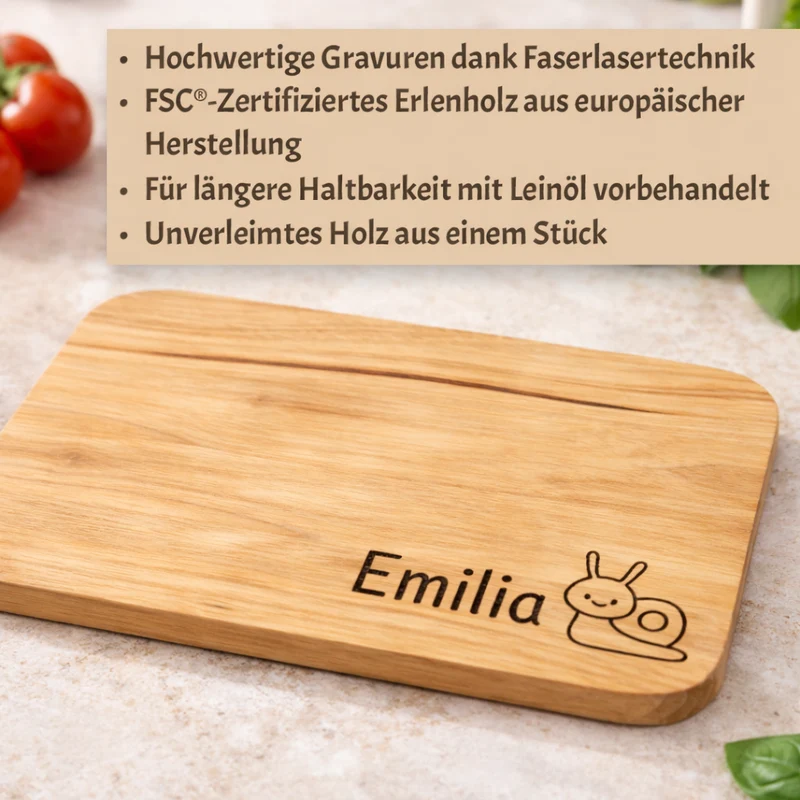Personalisiertes Frühstücksbrettchen aus FSC®-zertifiziertem Erlenholz für Kinder und Erwachsene