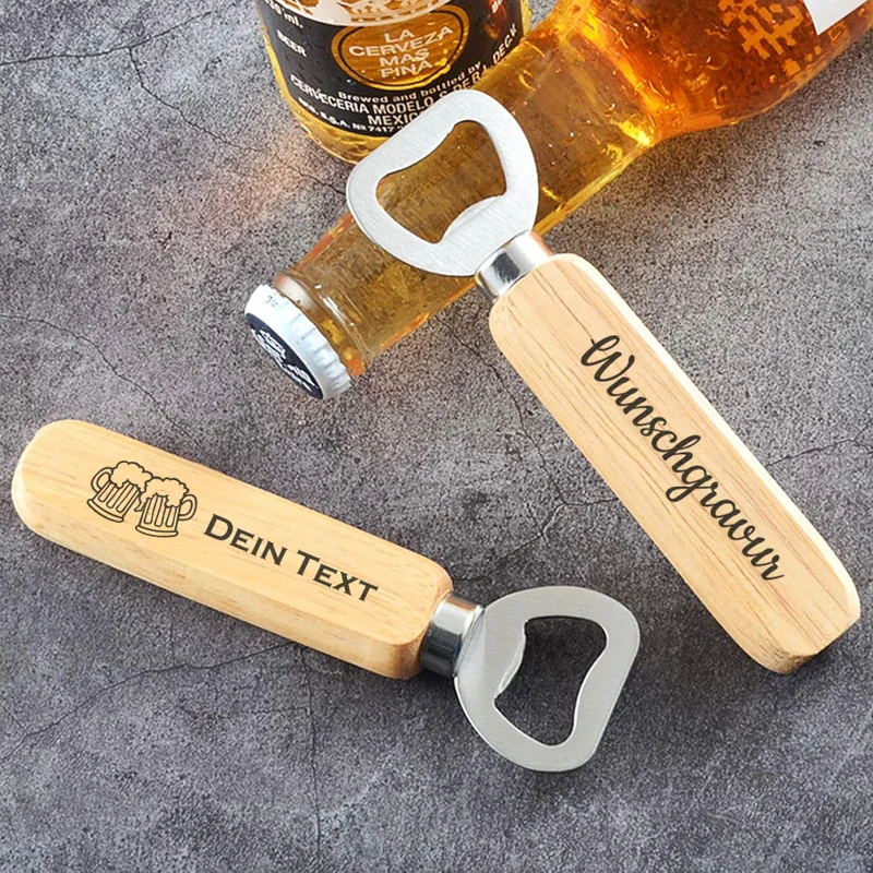 Personalisierter Flaschenöffner aus Holz und Edelstahl