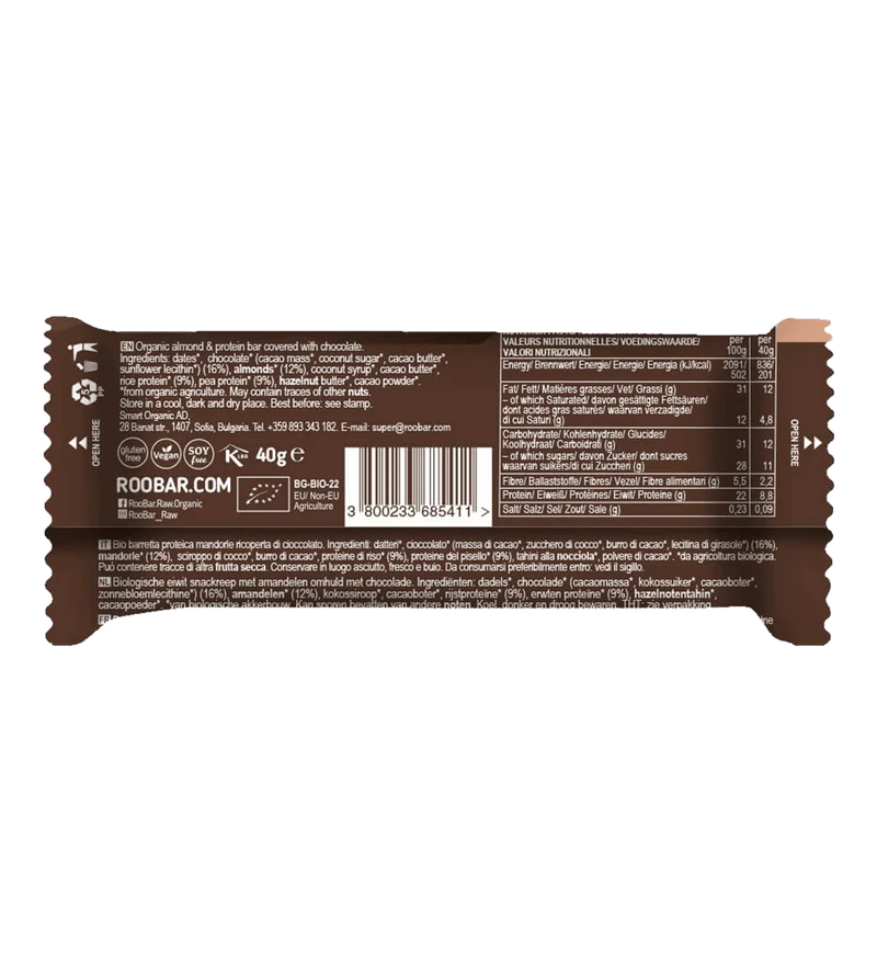 BIO Almond Protein Bar Covered With Chocolate