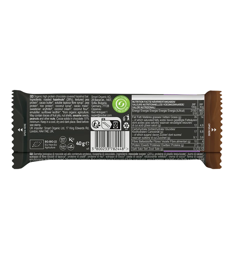 BIO High Protein Chocolate Covered Bar with Hazelnut Nougat