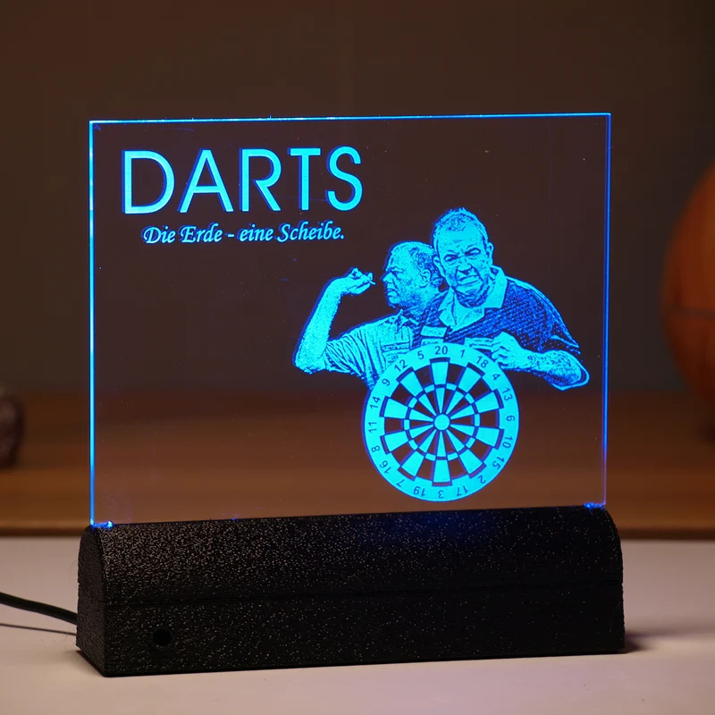Acrylglas Rechteck 120 × 160 mm mit LED-Beleuchtung, Text- und Fotogravur