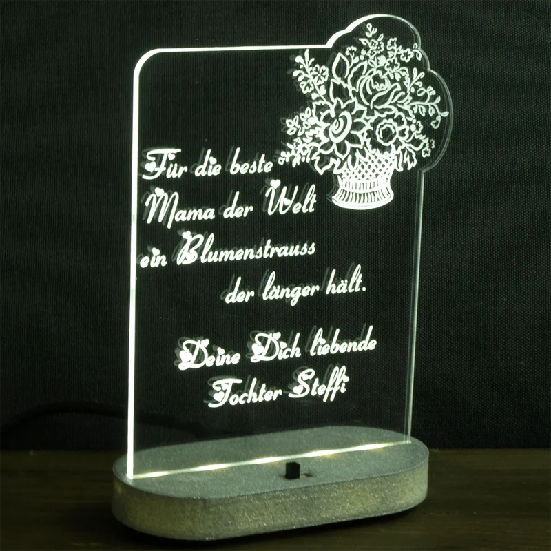Acryl LED Beleuchtung Blumenstrauß Namensgravur