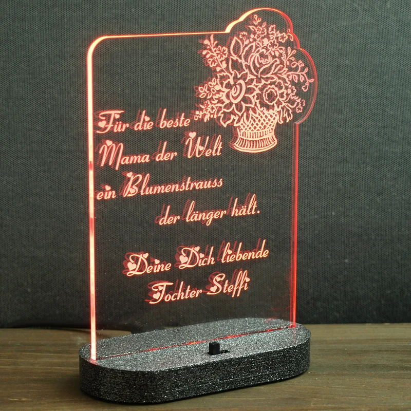 Acryl LED Beleuchtung Blumenstrauß Namensgravur
