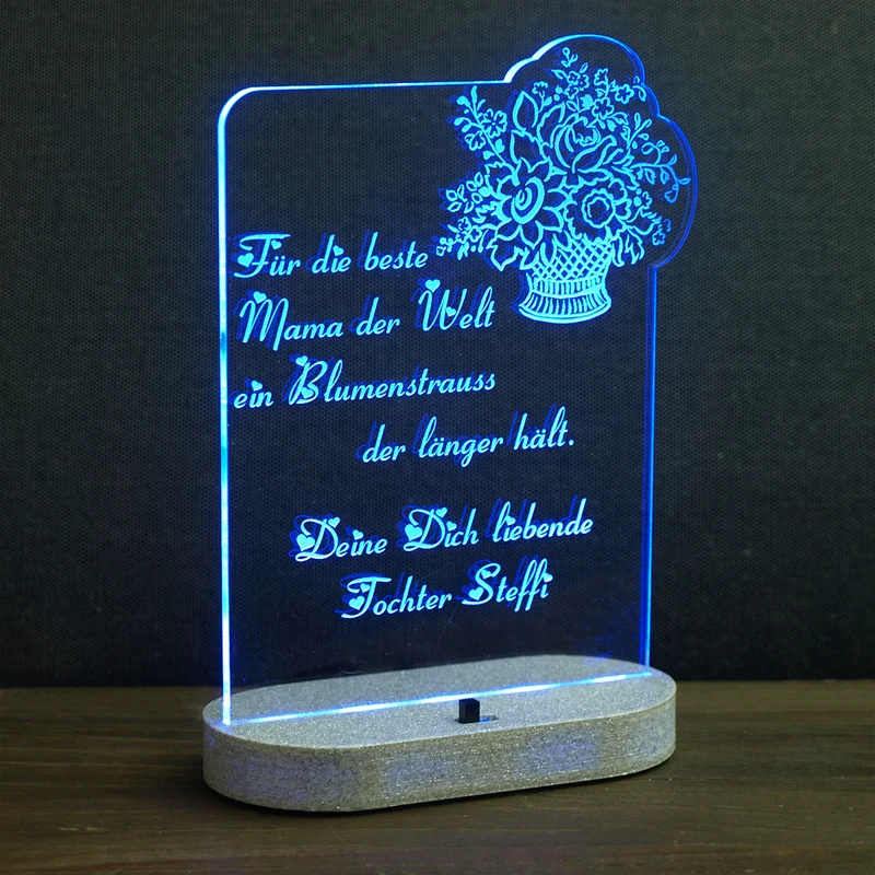 Acryl LED Beleuchtung Blumenstrauß Namensgravur