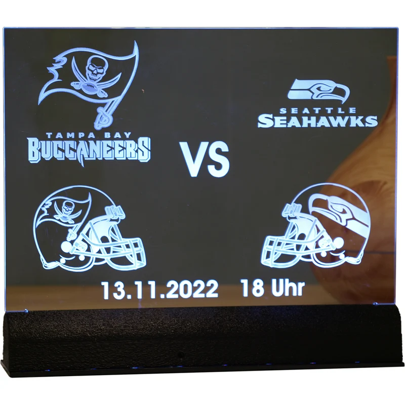 Acrylglas Rechteck Sport 290 × 250 mm mit LED-Beleuchtung, Text- und Fotogravur