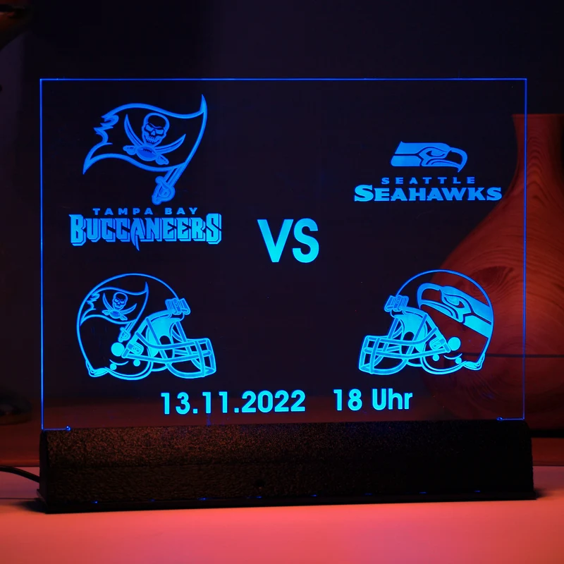 Acrylglas Rechteck Sport 290 × 250 mm mit LED-Beleuchtung, Text- und Fotogravur