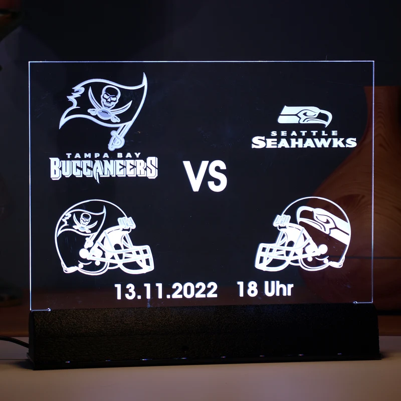 Acrylglas Rechteck Sport 290 × 250 mm mit LED-Beleuchtung, Text- und Fotogravur