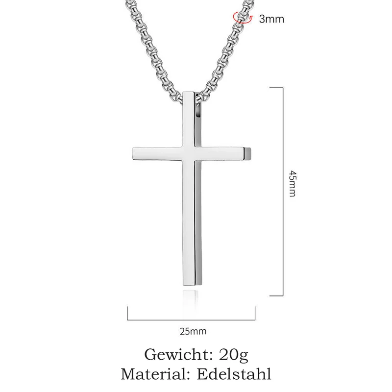 Personalisierte Kreuzkette aus Edelstahl in verschiedenen Farben