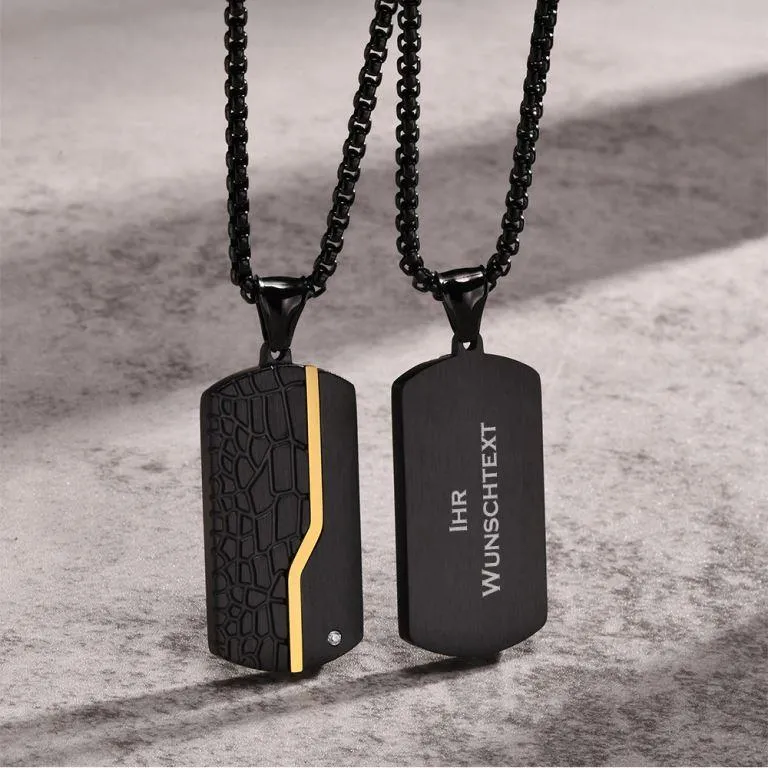 Kette mit Gravur für Herren aus Edelstahl mit Dog Tag Anhänger in Schwarz