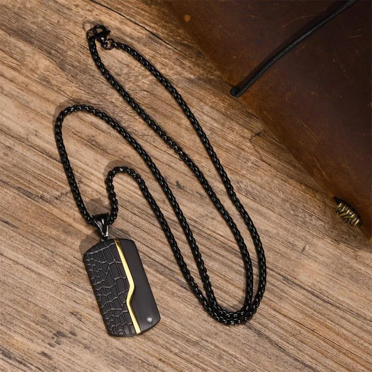 Kette mit Gravur für Herren aus Edelstahl mit Dog Tag Anhänger in Schwarz