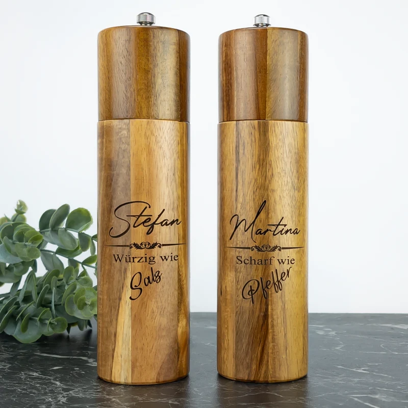 Pfeffermühle & Salzmühle als Set mit Gravur inklusive Geschenkbox