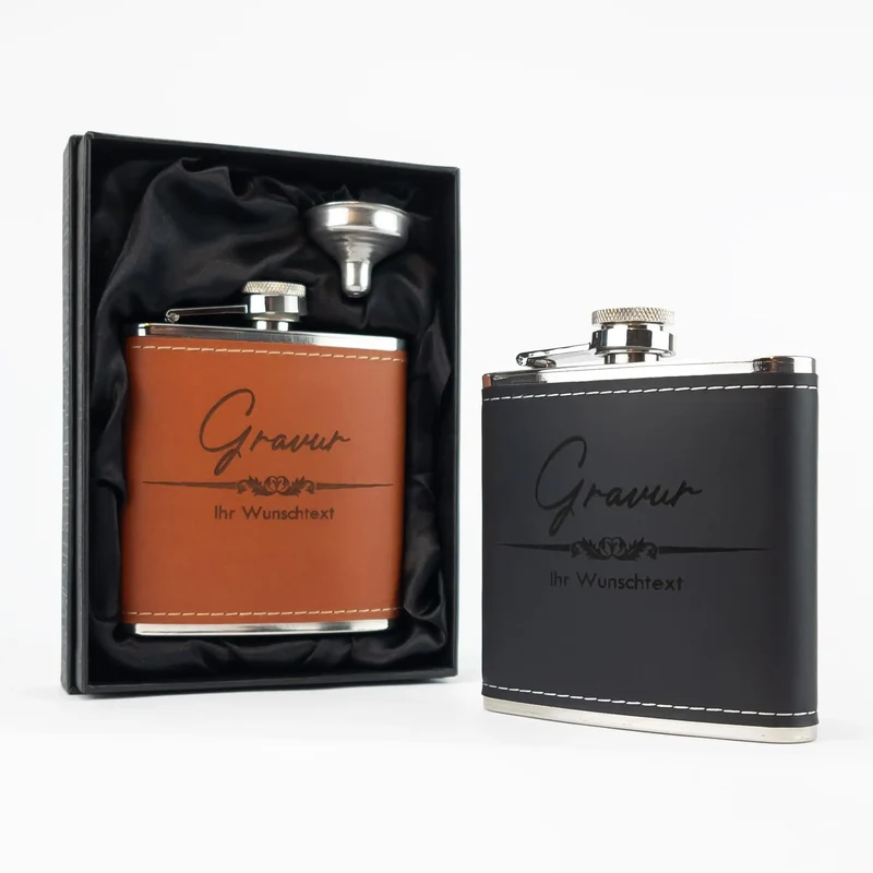 Flachmann mit Gravur inkl. Geschenkbox und Trichter