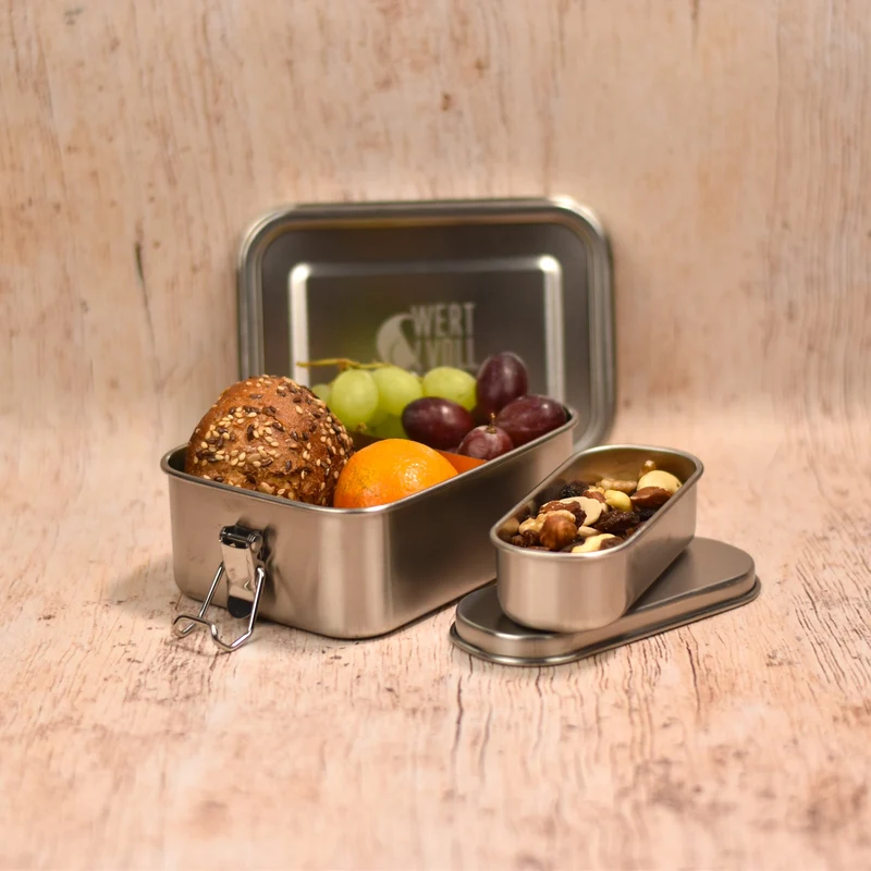 Geschenkset Wert&Voll - Auslaufsichere Lunchbox 600ml & Snackbehälter - Beide mit Gravur