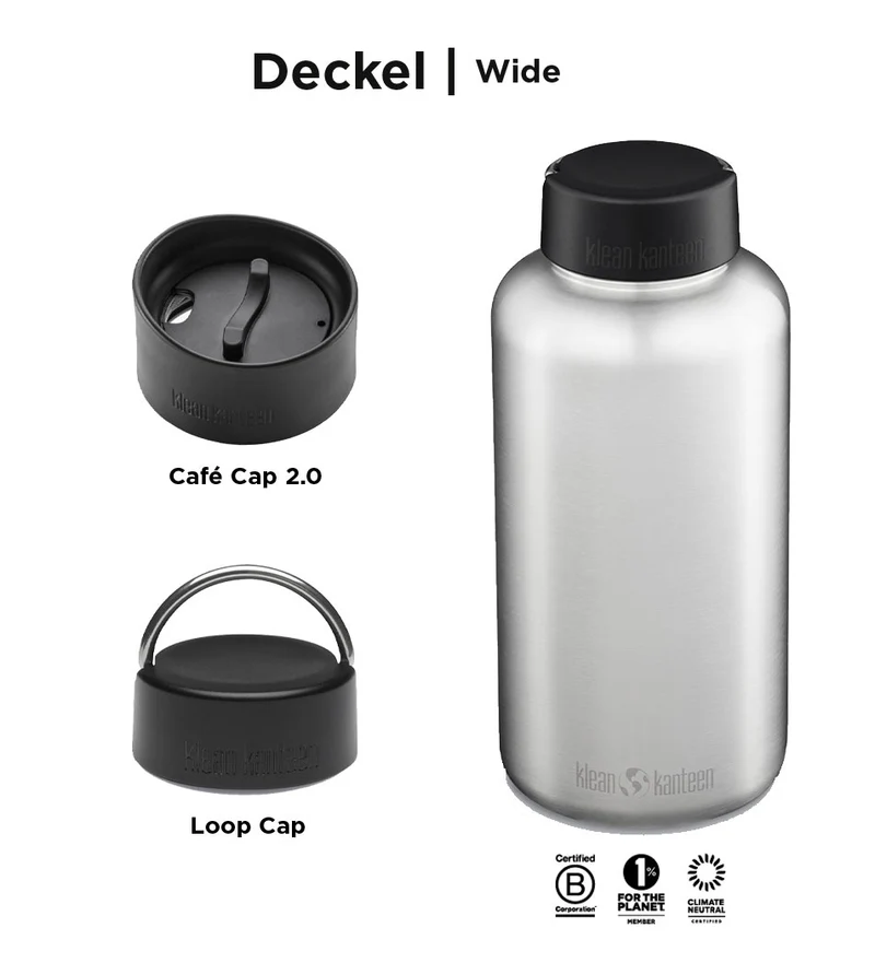 Klean Kanteen Trinkflasche Wide 1900 ml Loop Cap Edelstahl matt