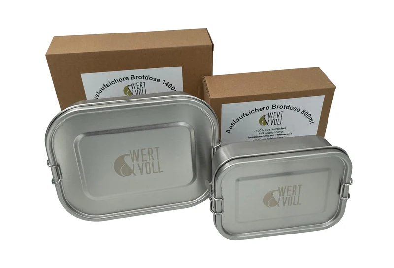 Wert&Voll - Doppelpack Auslaufsichere Lunchboxen 800ml und 1400ml - Beide mit Gravur