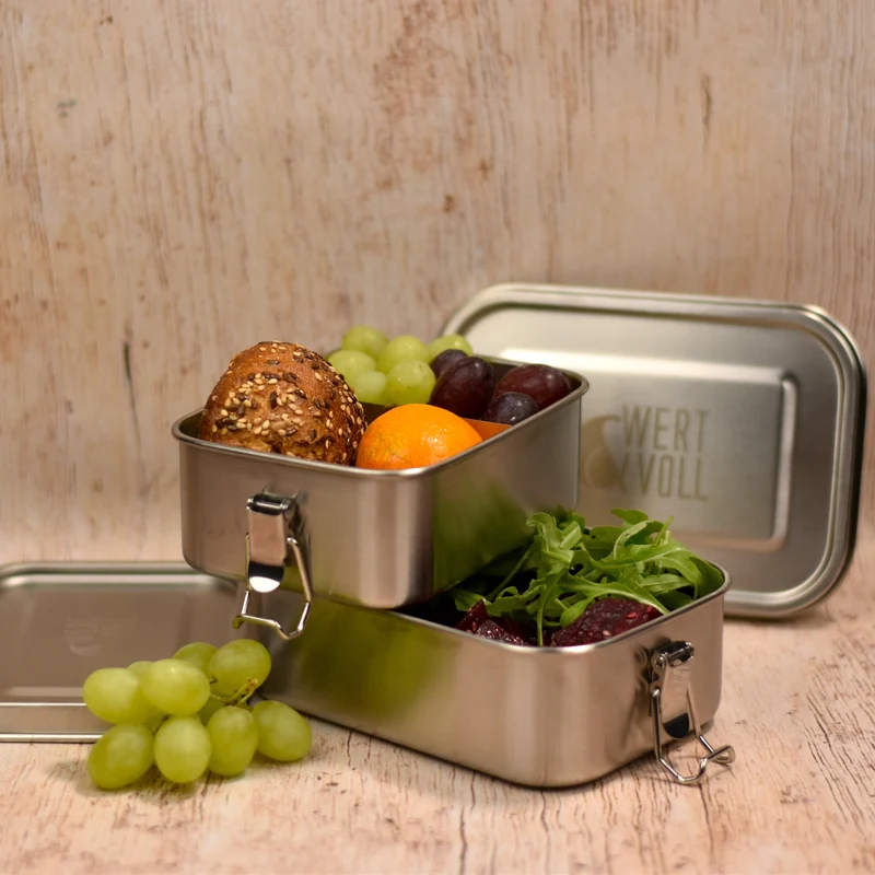 Wert&Voll - Doppelpack Auslaufsichere Lunchboxen 600ml und 800ml - Beide mit Gravur