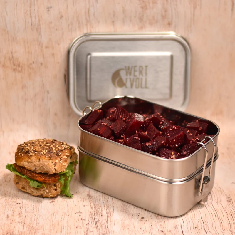 Wert&Voll - Auslaufsichere Doppelstöckige Lunchbox 1340ml mit Gravur
