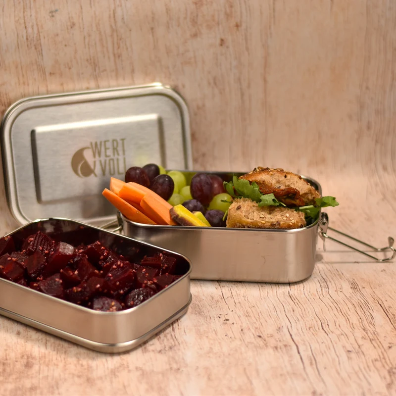 Wert&Voll - Auslaufsichere Doppelstöckige Lunchbox 1340ml mit Gravur