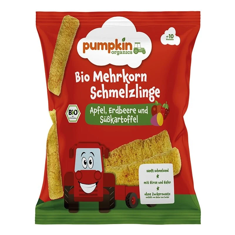 Bio Mehrkorn Schmelzlinge Apfel Erdbeere und Süßkartoffel (8er Pack)