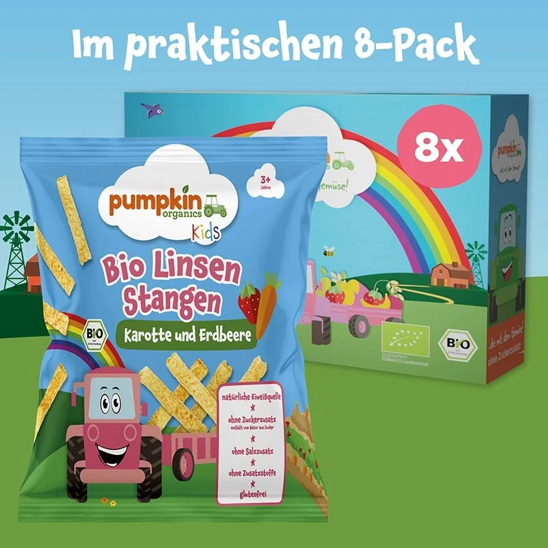 Bio Linsen Stangen Karotte und Erdbeere (8er Pack)