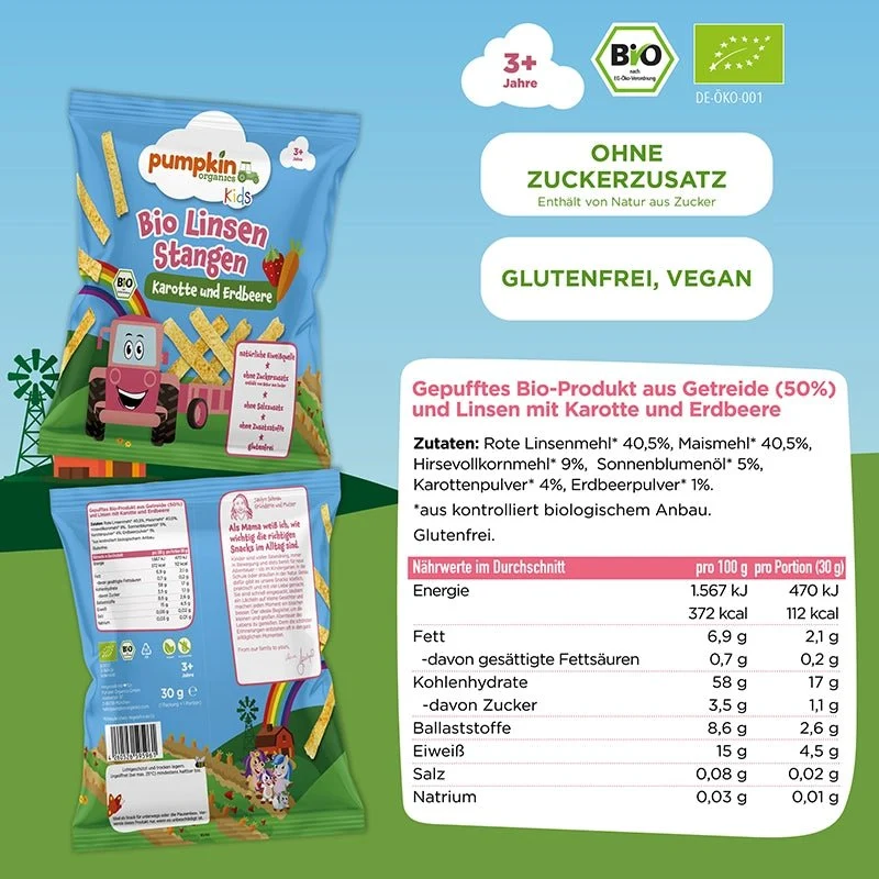 Bio Linsen Stangen Karotte und Erdbeere (8er Pack)