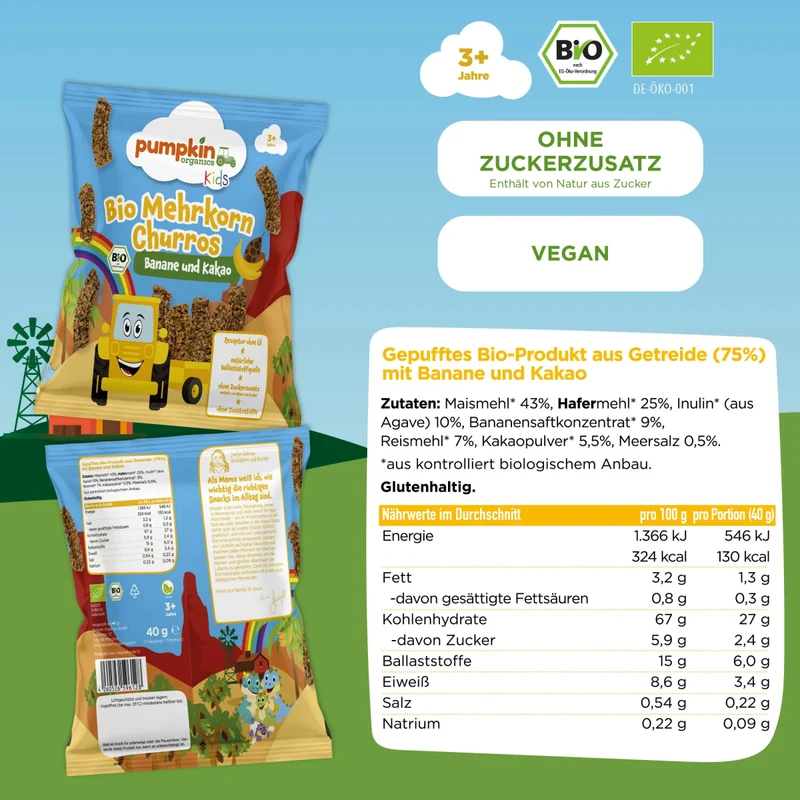 Bio Mehrkorn Churros Banane und Kakao (8er Pack)