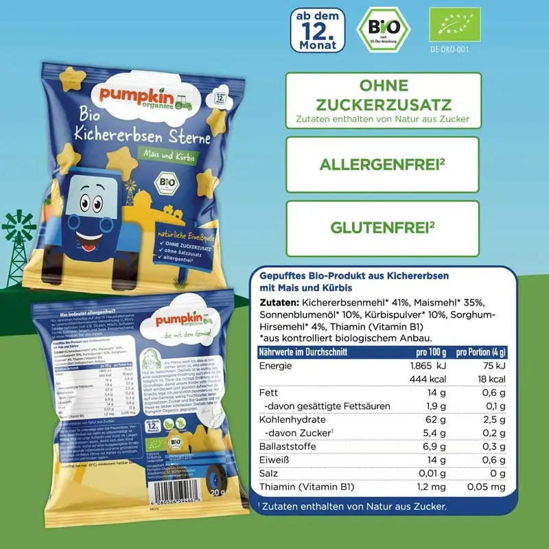 Bio Kichererbsen Sterne Mais und Kürbis (8er Pack)