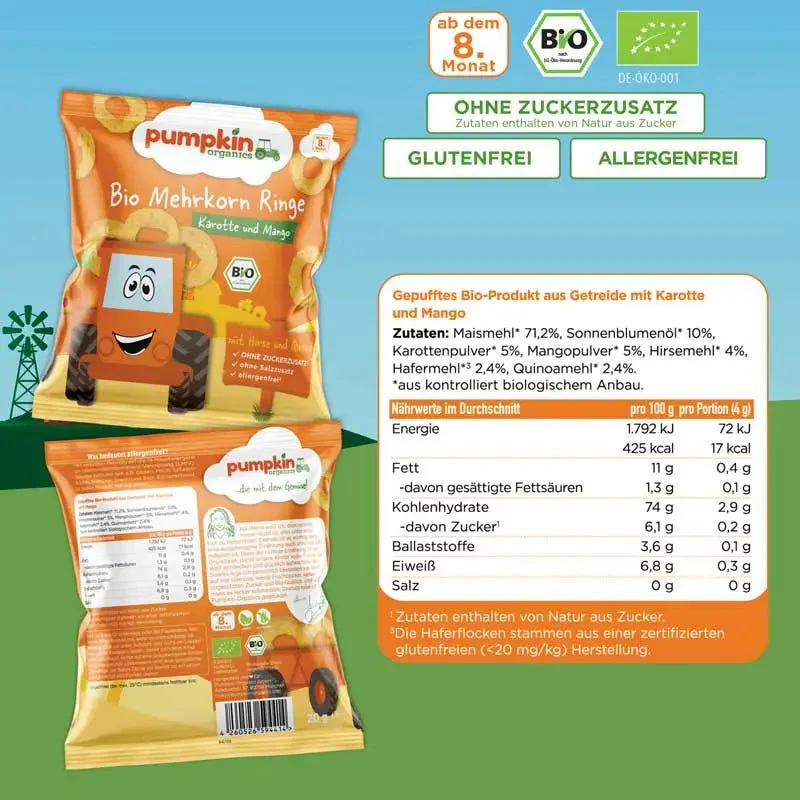 Bio Mehrkorn Ringe Karotte und Mango (8er Pack)