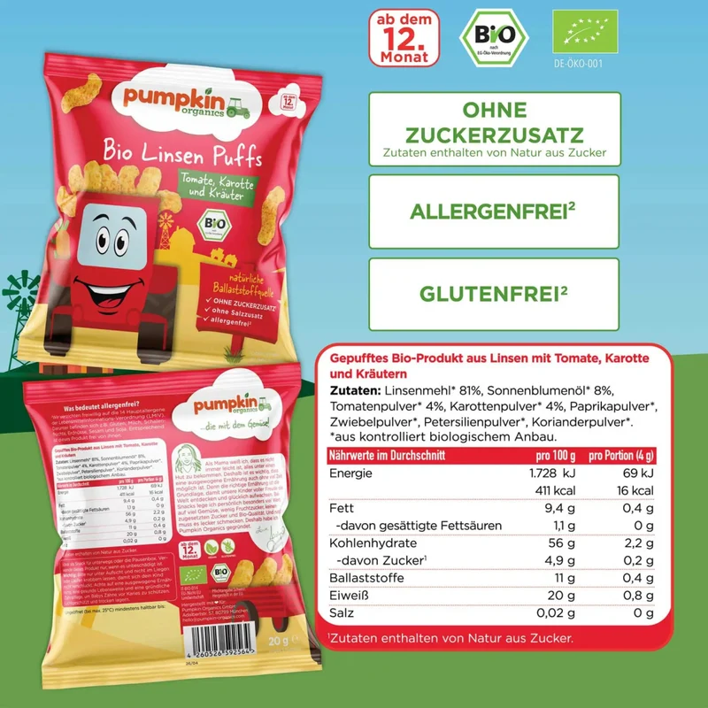 Bio Linsen Puffs Tomate Karotte und Kräuter (8er Pack)