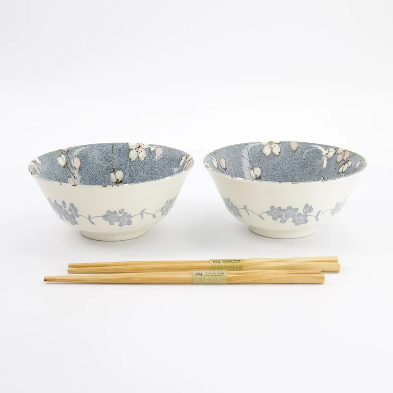 Tayo Schale Geschenkset mit Essstäbchen, Fujisakura, 2-tlg., Grau, Ø 15,5x7cm 500ml