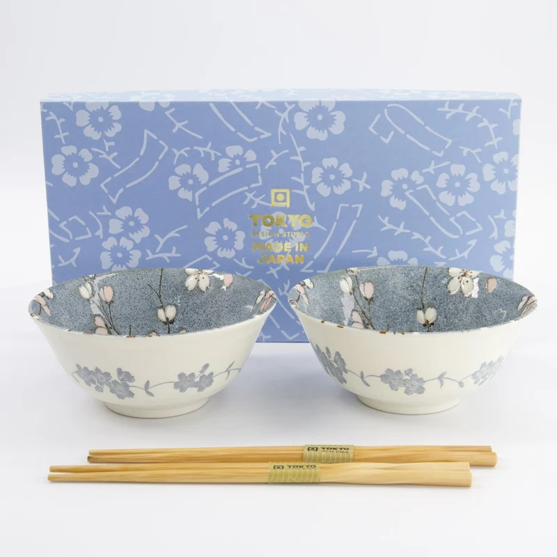 Tayo Schale Geschenkset mit Essstäbchen, Fujisakura, 2-tlg., Grau, Ø 15,5x7cm 500ml