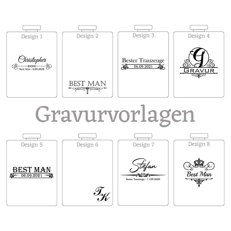 Flachmann mit Gravur in Schwarz inkl. Geschenkbox, 4 Becher und Trichter