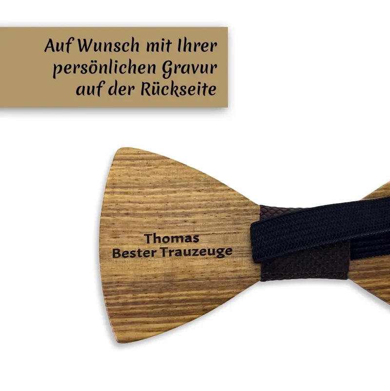 Fliege aus Holz im Set inkl. Einstecktuch in Holz-Geschenkbox