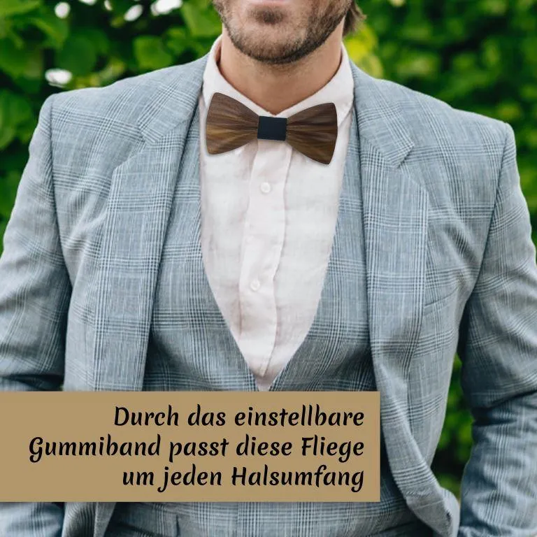 Fliege aus Holz im Set inkl. Einstecktuch in Holz-Geschenkbox